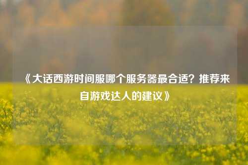 《大話西游時間服哪個服務器最合適?推薦來自游戲達人的建議》